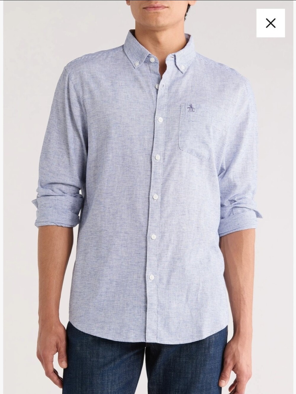 NEW Original Penguin $99 Men's Light Blue Heathered Button-Down Shirt XXL